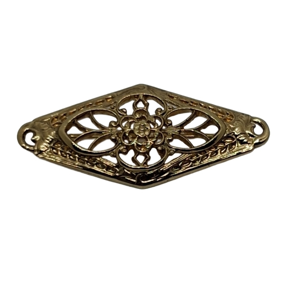 Vintage 1928 Collection Gold Tone Filigree Pin Brooch | Art Deco Style Diamond